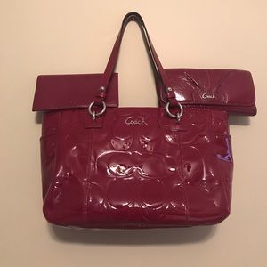 Red patent Coach purse, wallet, & checkbook cover